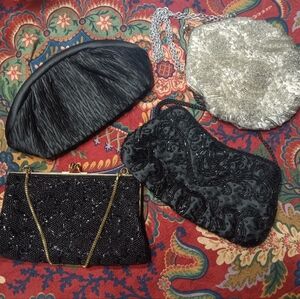 Group Of 4 Elegant Black and Silver Evening Bags